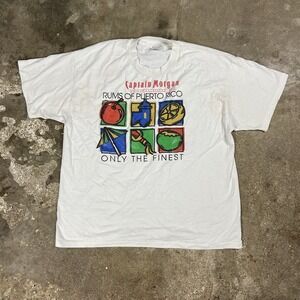 Vintage 90s Captain Morgan T-Shirt Size XL White Puerto Rico Alcohol Graphic
